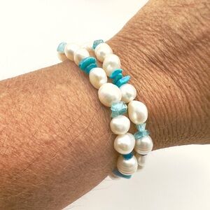 Honora (2) Freshwater Pearl Bracelet w/ Turquoise & Blue Topaz Accents